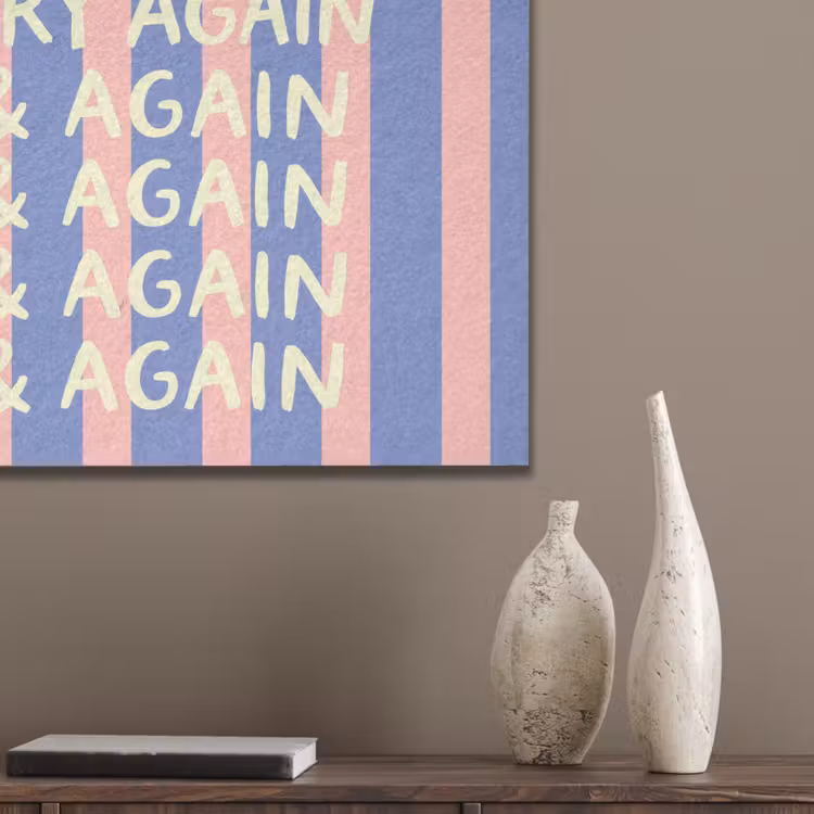 Try again - Strepen - Roze - Verticaal - Blauw PET vilt klein -sfeer6_closeup