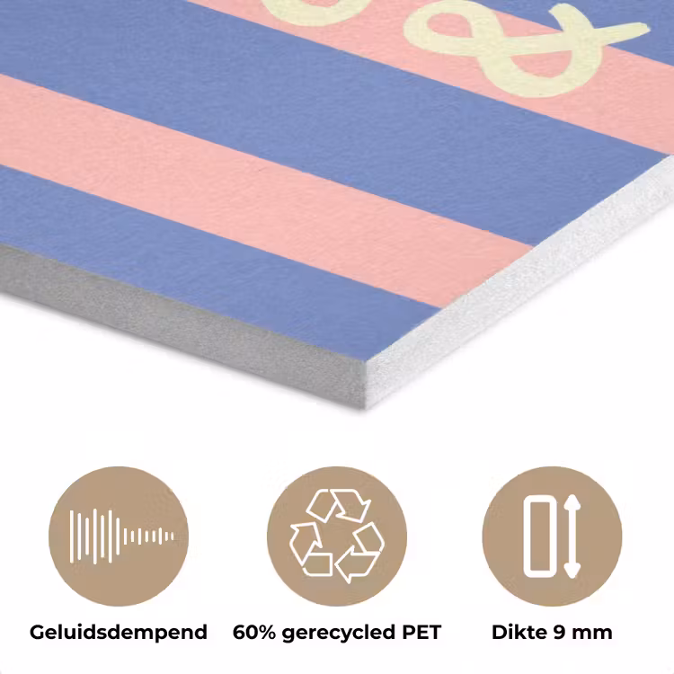 Try again - Strepen - Roze - Verticaal - Blauw PET vilt klein -closeup_NL