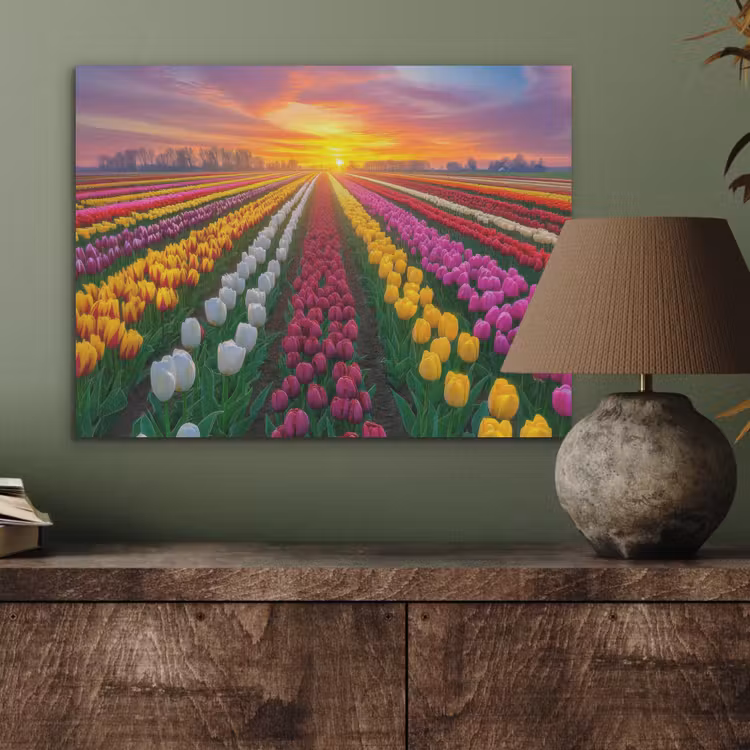 Tulpenveld - Zonsondergang - Kleurrijk PET vilt klein -sfeer2