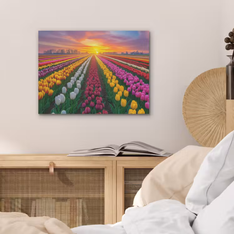 Tulpenveld - Zonsondergang - Kleurrijk PET vilt klein -sfeer3
