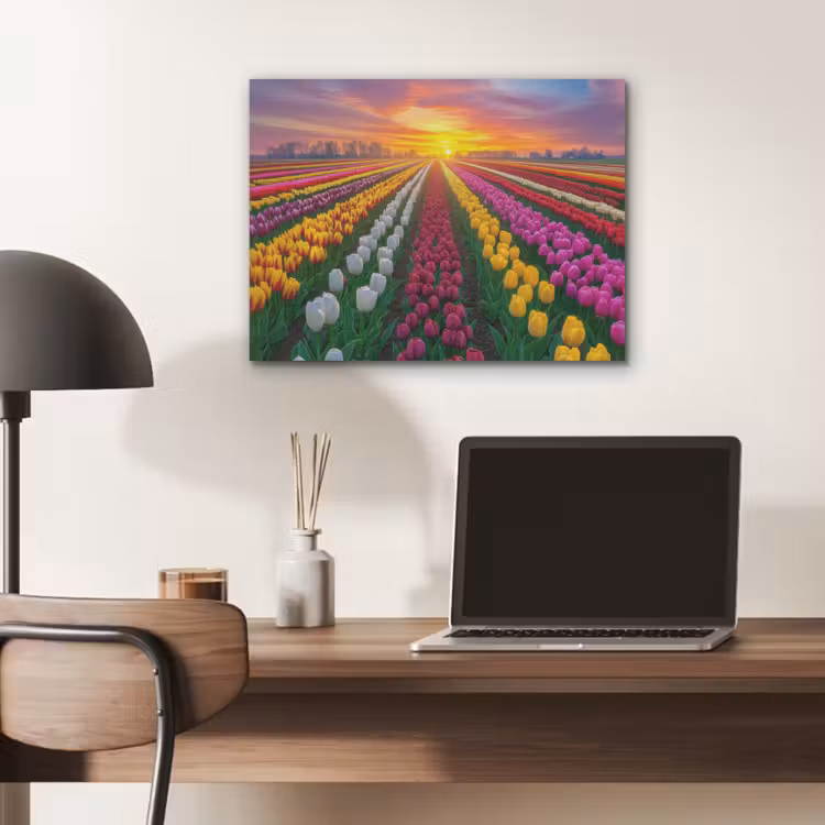 Tulpenveld - Zonsondergang - Kleurrijk PET vilt klein -sfeer5
