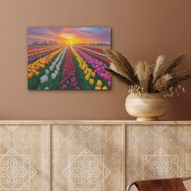 Tulpenveld - Zonsondergang - Kleurrijk PET vilt klein -sfeer4