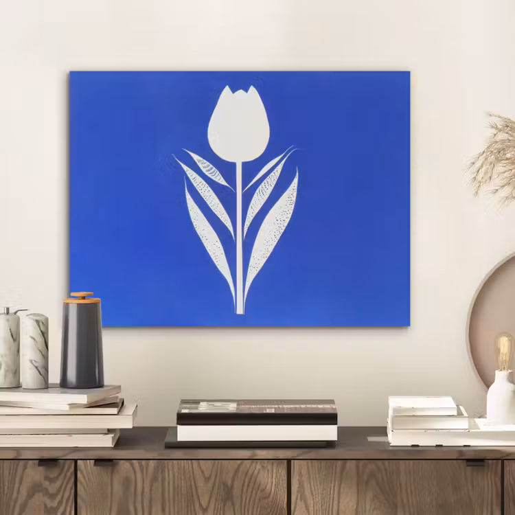 Tulp - Minimalistisch - Bladeren - Wit PET vilt klein -sfeer1