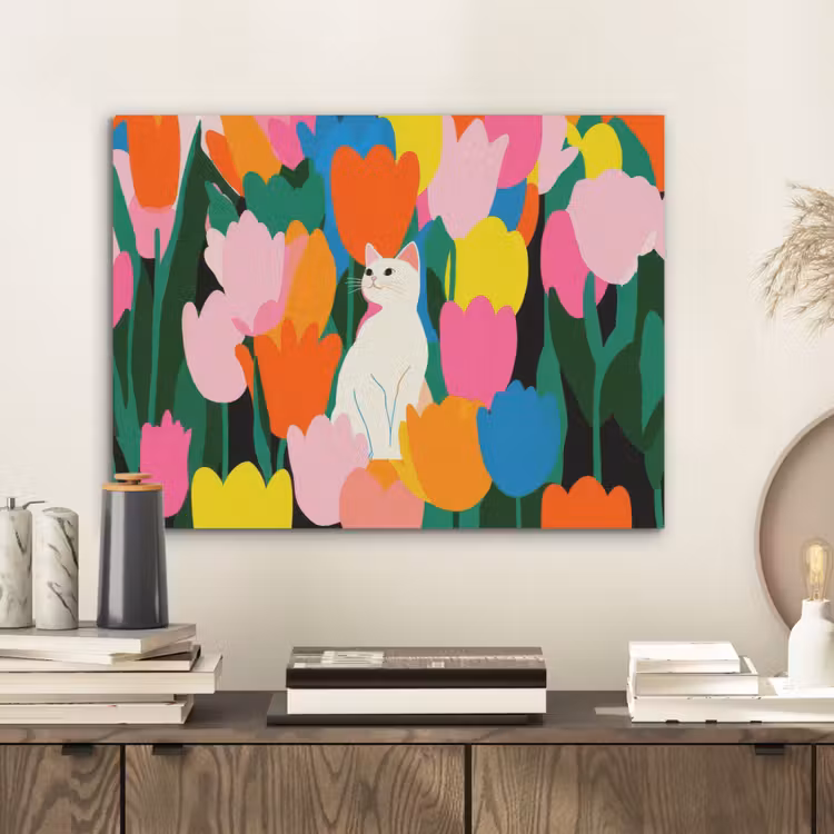 Tulpen - Kat - Kleurrijk PET vilt klein -sfeer1