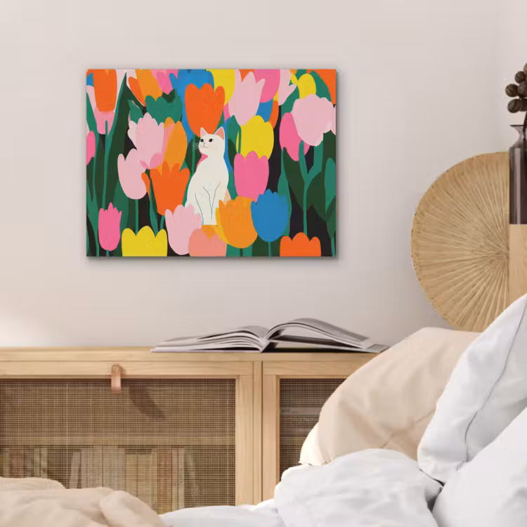 Tulpen - Kat - Kleurrijk PET vilt klein -sfeer3