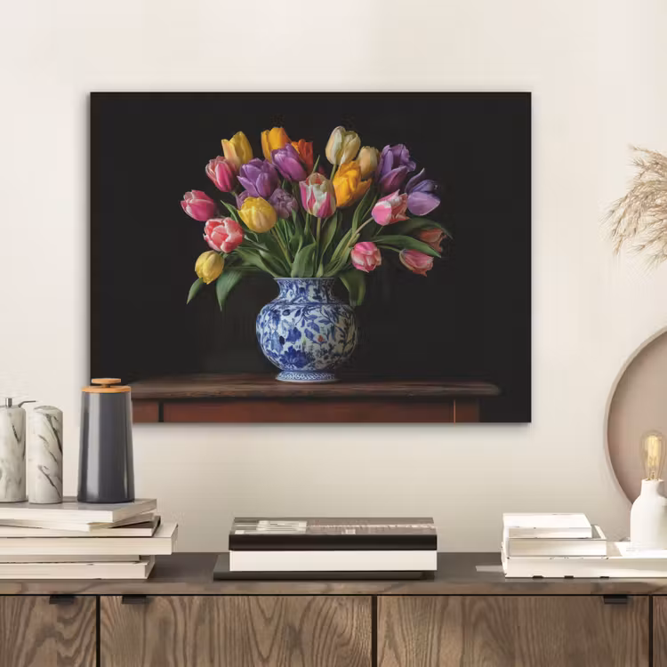 Tulpen - Kleuren - Hout - Vaas PET vilt klein -sfeer1