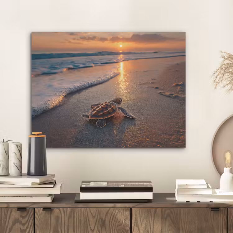 Schildpad - strand - Zonsondergang PET vilt klein -sfeer1