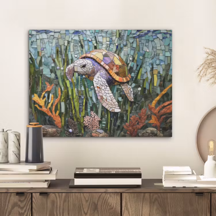 Schildpad - Zeewier - Mozaïek PET vilt klein -sfeer1