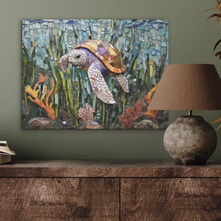 Schildpad - Zeewier - Mozaïek PET vilt klein -sfeer2