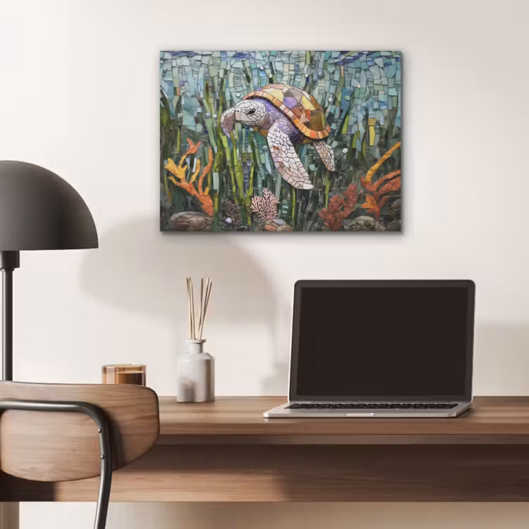 Schildpad - Zeewier - Mozaïek PET vilt klein -sfeer5