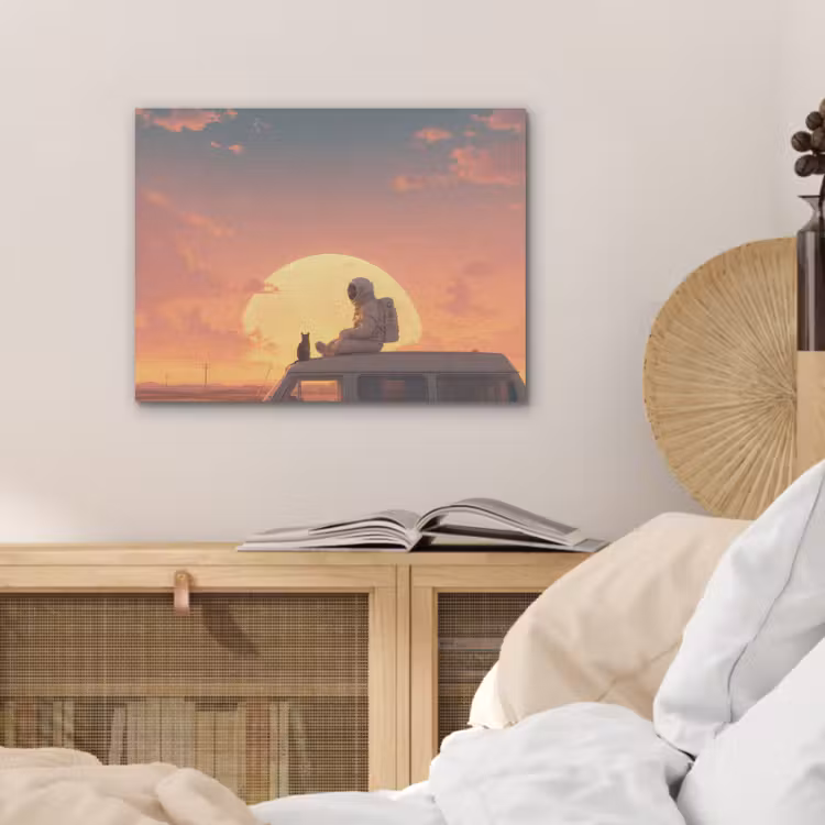 Busje - Kat - Zonsondergang - Oranje PET vilt klein -sfeer3