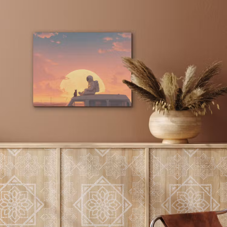 Busje - Kat - Zonsondergang - Oranje PET vilt klein -sfeer4