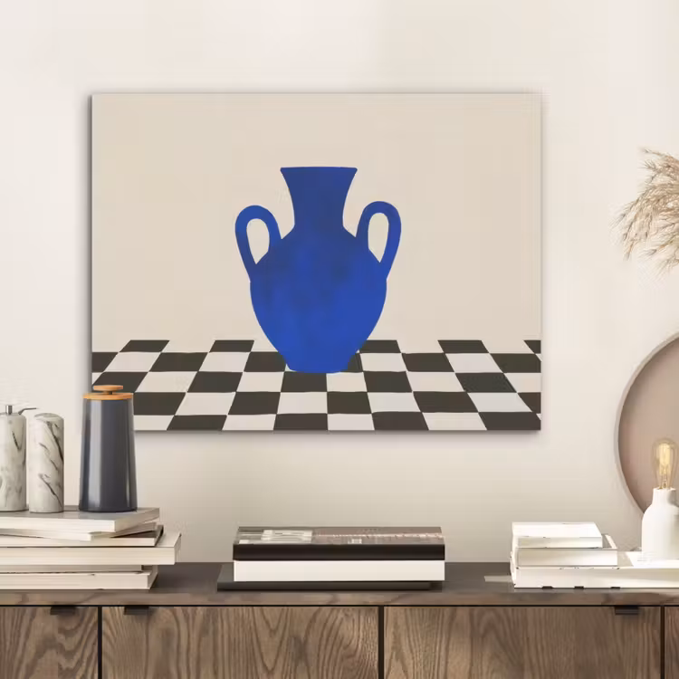 Vaas - Blauw - Geblokt - Modern PET vilt klein -sfeer1