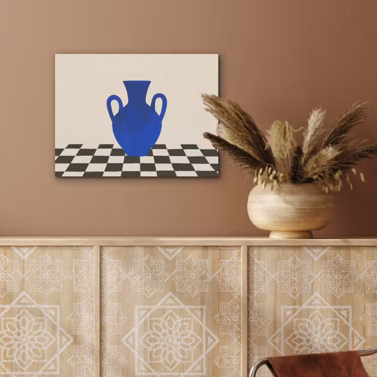 Vaas - Blauw - Geblokt - Modern PET vilt klein -sfeer4