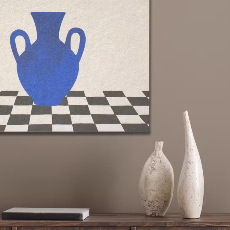 Vaas - Blauw - Geblokt - Modern PET vilt klein -sfeer6_closeup