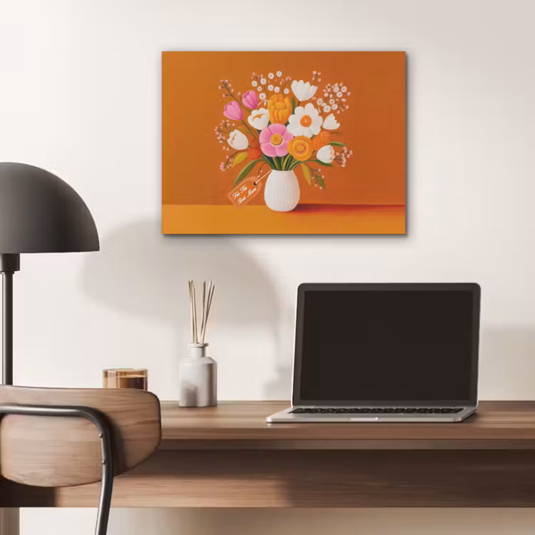 Vaas - Bloemen - Oranje PET vilt klein -sfeer5