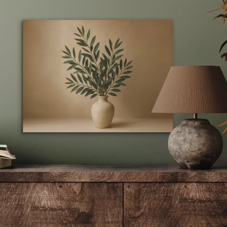 Vaas - Olijftakken - Bladeren - Beige PET vilt klein -sfeer2