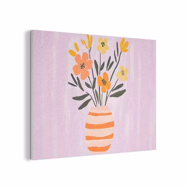 Vaas - Gestreept - Bloemen - Oranje PET vilt klein -3d