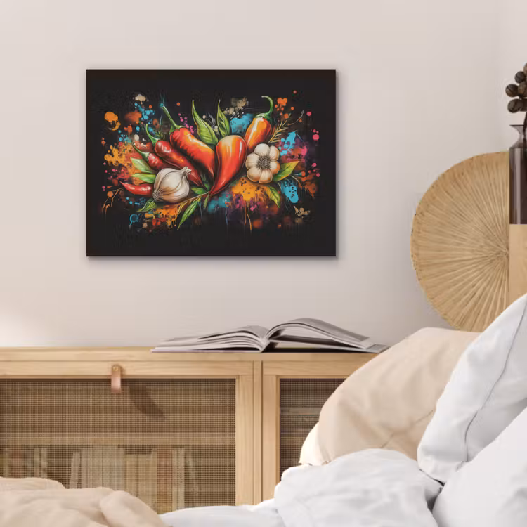Groente - Peper - Knoflook - Graffiti - Verf - Kleurrijk PET vilt klein -sfeer3