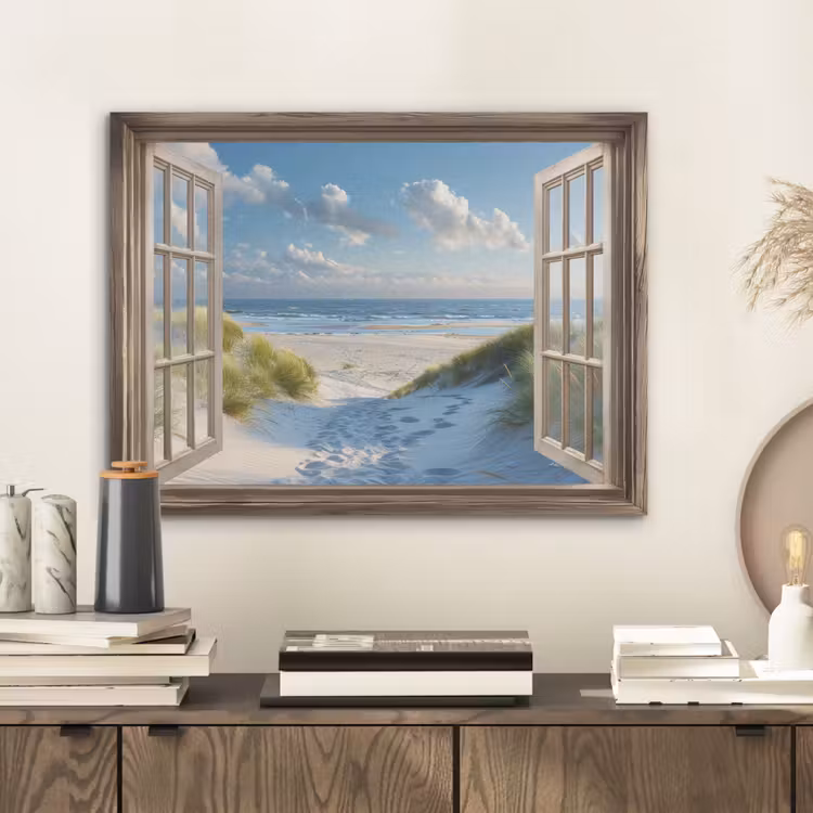 Doorkijk - Strand - Raam - Duinen - Zee PET vilt klein -sfeer1