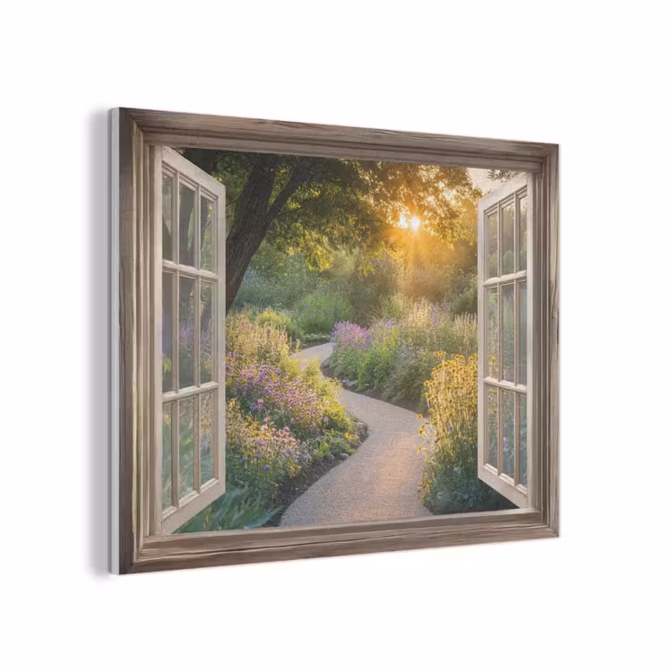 Doorkijk - Bloemen - Natuur - Zon - Pad PET vilt klein -3d