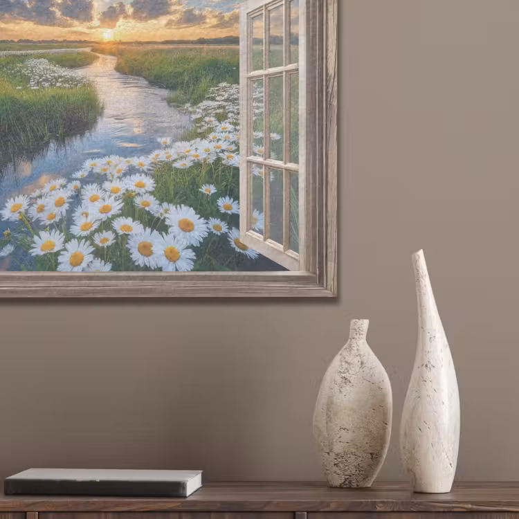 Doorkijk - Landschap - Raam - Water - Zonsondergang PET vilt klein -sfeer6_closeup
