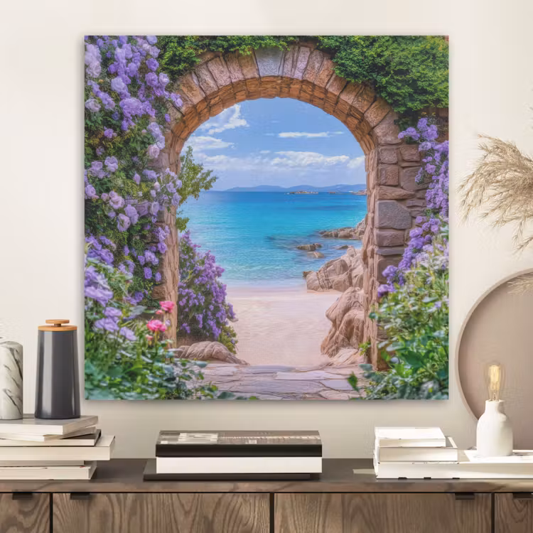Doorkijk - Poort - Zee - Strand - Rotsen PET vilt klein -sfeer1