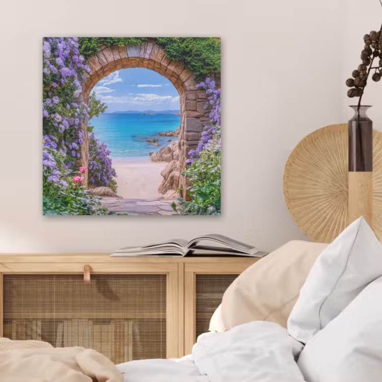 Doorkijk - Poort - Zee - Strand - Rotsen PET vilt klein -sfeer3