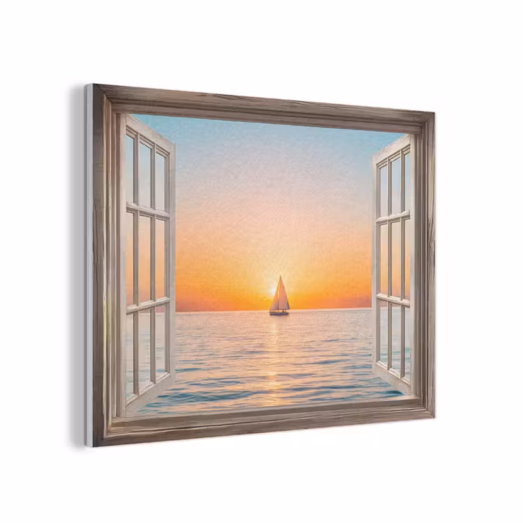 Doorkijk - Zee - Boot - Zonsondergang PET vilt klein -3d