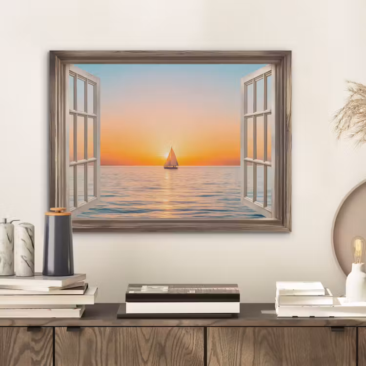 Doorkijk - Zee - Boot - Zonsondergang PET vilt klein -sfeer1