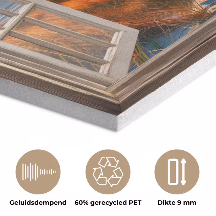 Doorkijk - Raam - Vuurtoren - Zonsondergang - Strand PET vilt klein -closeup_NL