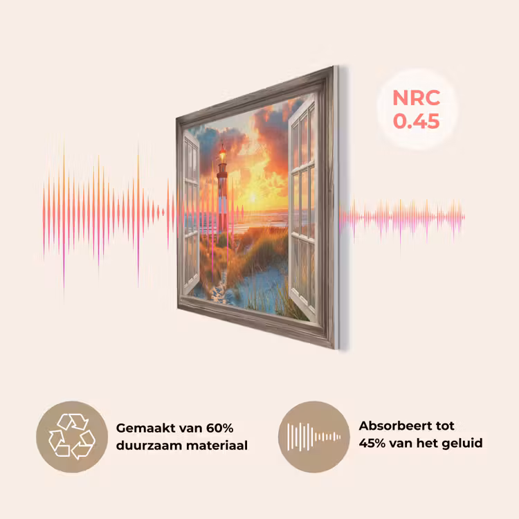 Doorkijk - Raam - Vuurtoren - Zonsondergang - Strand PET vilt klein -USP_NL