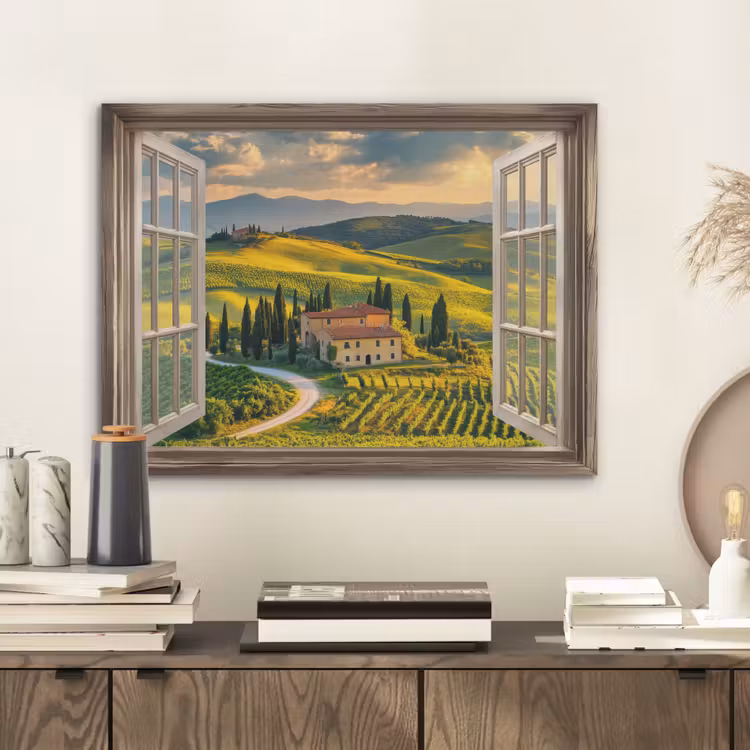 Doorkijk - Toscane - Uitzicht - Landschap - Zomer PET vilt klein -sfeer1