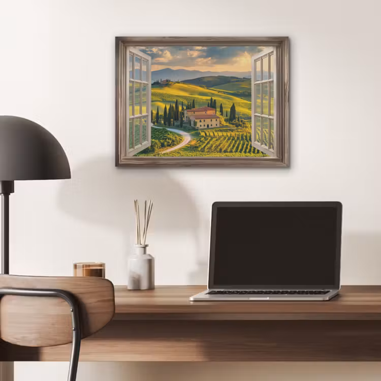 Doorkijk - Toscane - Uitzicht - Landschap - Zomer PET vilt klein -sfeer5