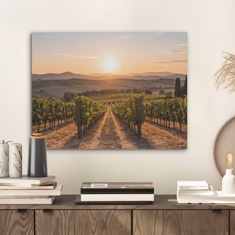 Wijngaard - Zonsondergang - Landschap PET vilt klein -sfeer1