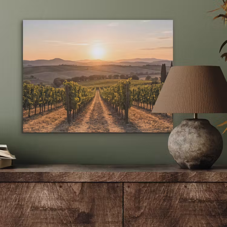 Wijngaard - Zonsondergang - Landschap PET vilt klein -sfeer2