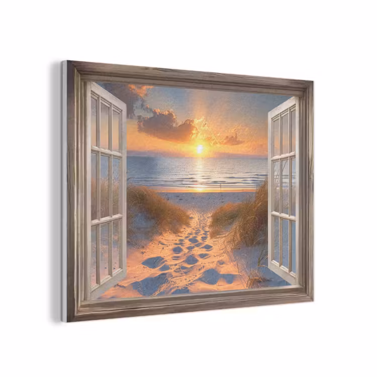 Doorkijk - Strand - Duinen - Zonsondergang PET vilt klein -3d