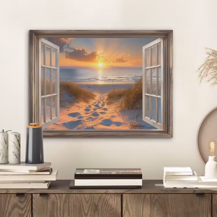 Doorkijk - Strand - Duinen - Zonsondergang PET vilt klein -sfeer1