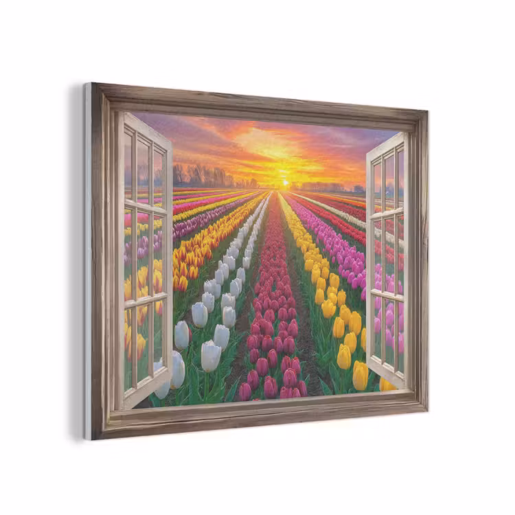 Doorkijk - Bloemen - Tulpen - Kleurrijk - Zonsondergang PET vilt klein -3d
