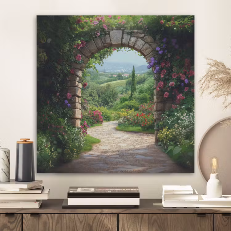 Doorkijk - Landschap - Bloemen - Pad - Uitzicht PET vilt klein -sfeer1
