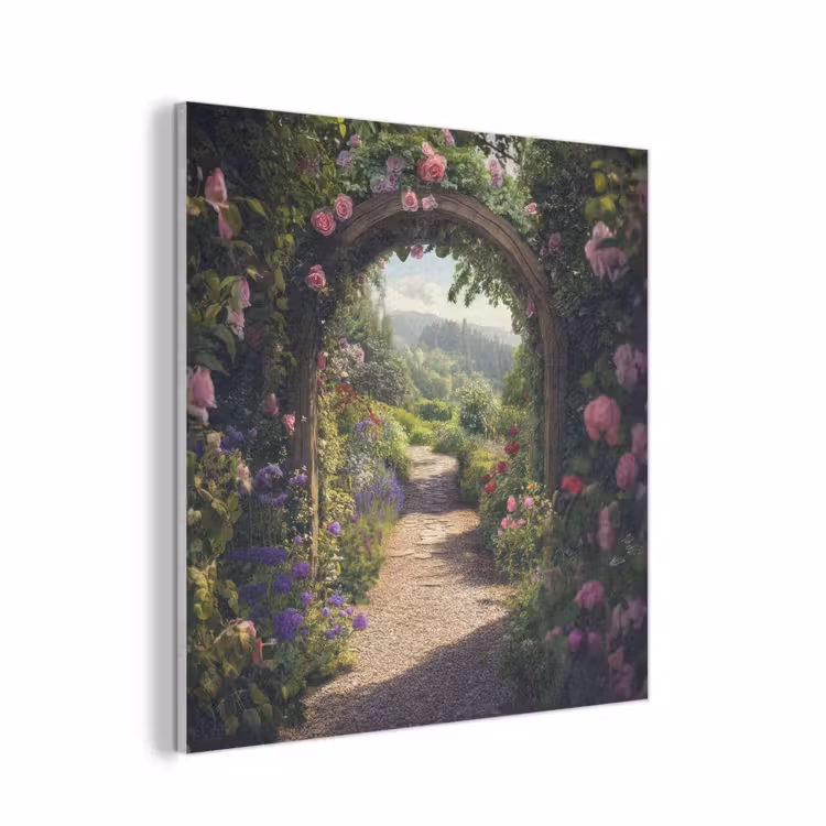 Doorkijk - Landschap - Bloemen - Rozenboog - Natuur PET vilt klein -3d
