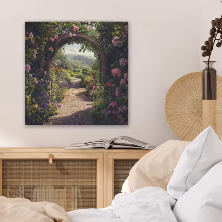 Doorkijk - Landschap - Bloemen - Rozenboog - Natuur PET vilt klein -sfeer3