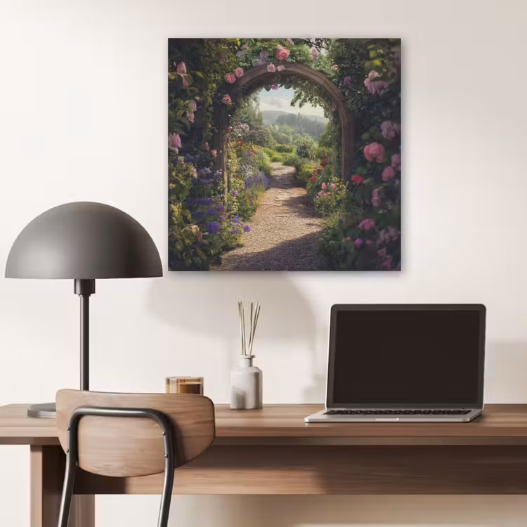 Doorkijk - Landschap - Bloemen - Rozenboog - Natuur PET vilt klein -sfeer5