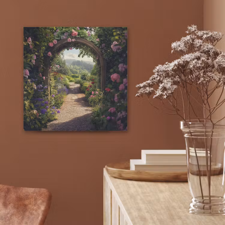 Doorkijk - Landschap - Bloemen - Rozenboog - Natuur PET vilt klein -sfeer4