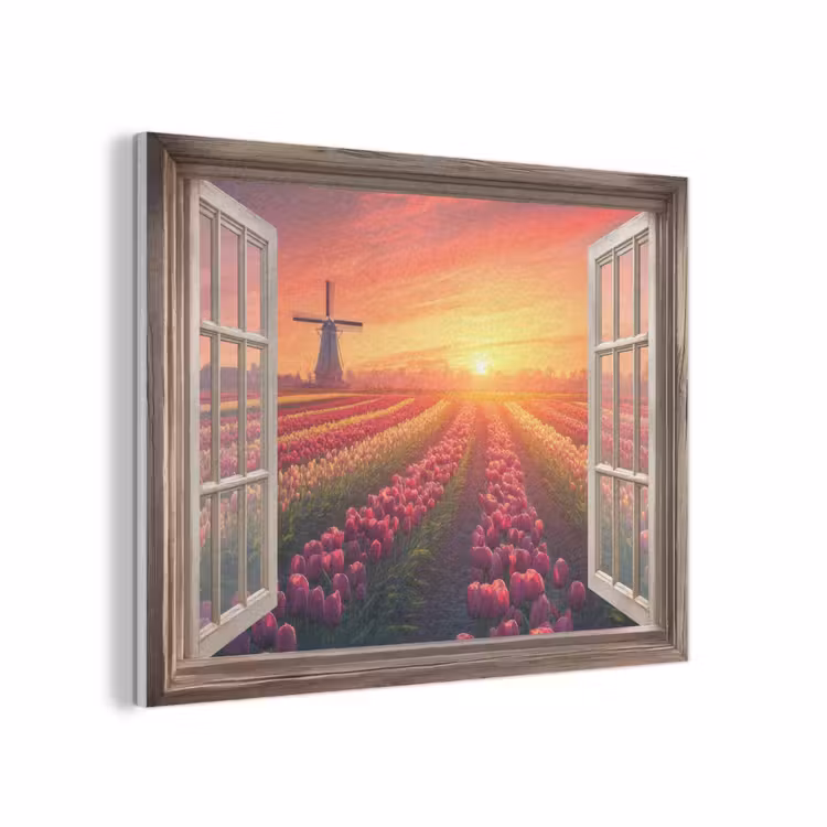 Doorkijk - Tulpen - Zonsondergang - Bloemen - Kleurrijk PET vilt klein -3d