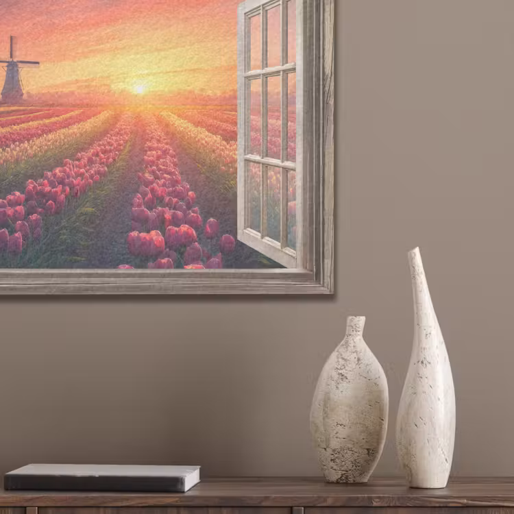 Doorkijk - Tulpen - Zonsondergang - Bloemen - Kleurrijk PET vilt klein -sfeer6_closeup