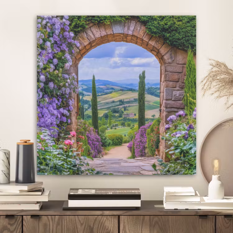 Doorkijk - Toscane - Landschap - Poort PET vilt klein -sfeer1