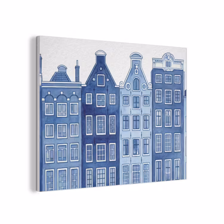 Aquarel - Grachtenpanden - Delfts - Blauw PET vilt klein -3d