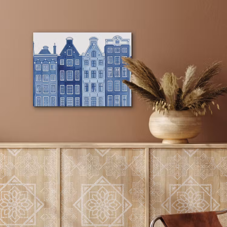 Aquarel - Grachtenpanden - Delfts - Blauw PET vilt klein -sfeer4