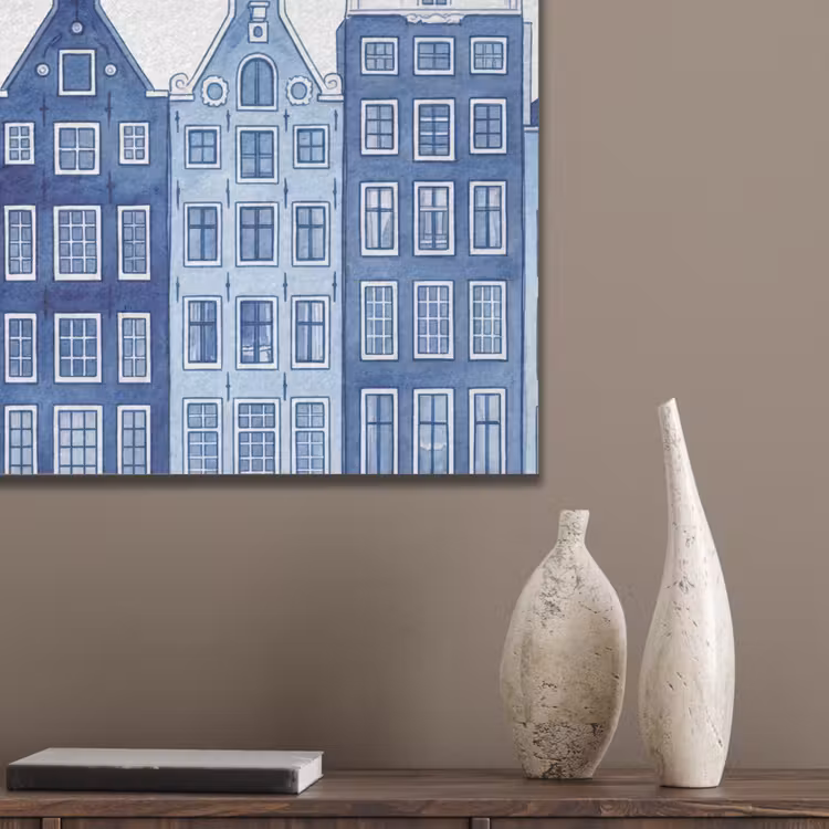 Aquarel - Grachtenpanden - Delfts - Blauw PET vilt klein -sfeer6_closeup